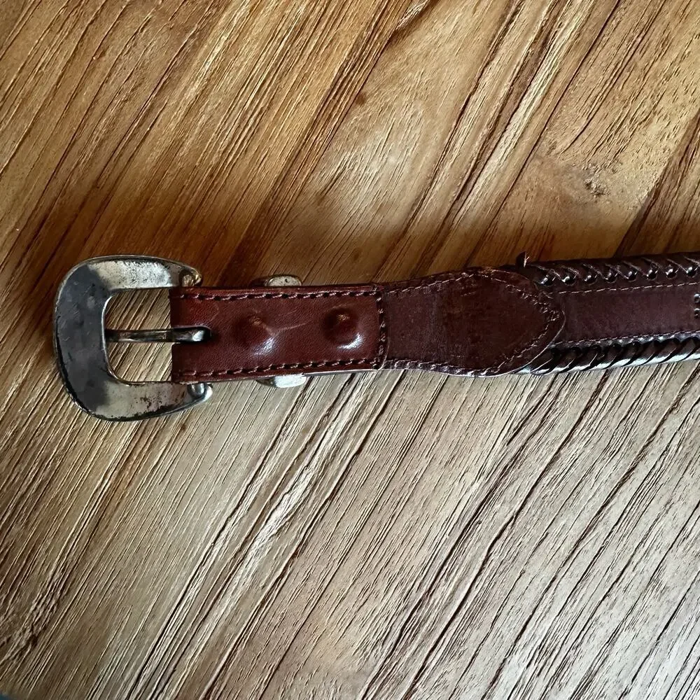 90’s Y2K Vintage Men’s Brown Leather Belt Woven Preppy Distressed Dad Grandpa 38